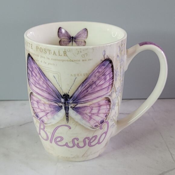 Christian Art Gifts Other - Christian Art Gifts Ceramic BLESSED Purple Butterfly Coffee Mug 12oz Jane Shasky